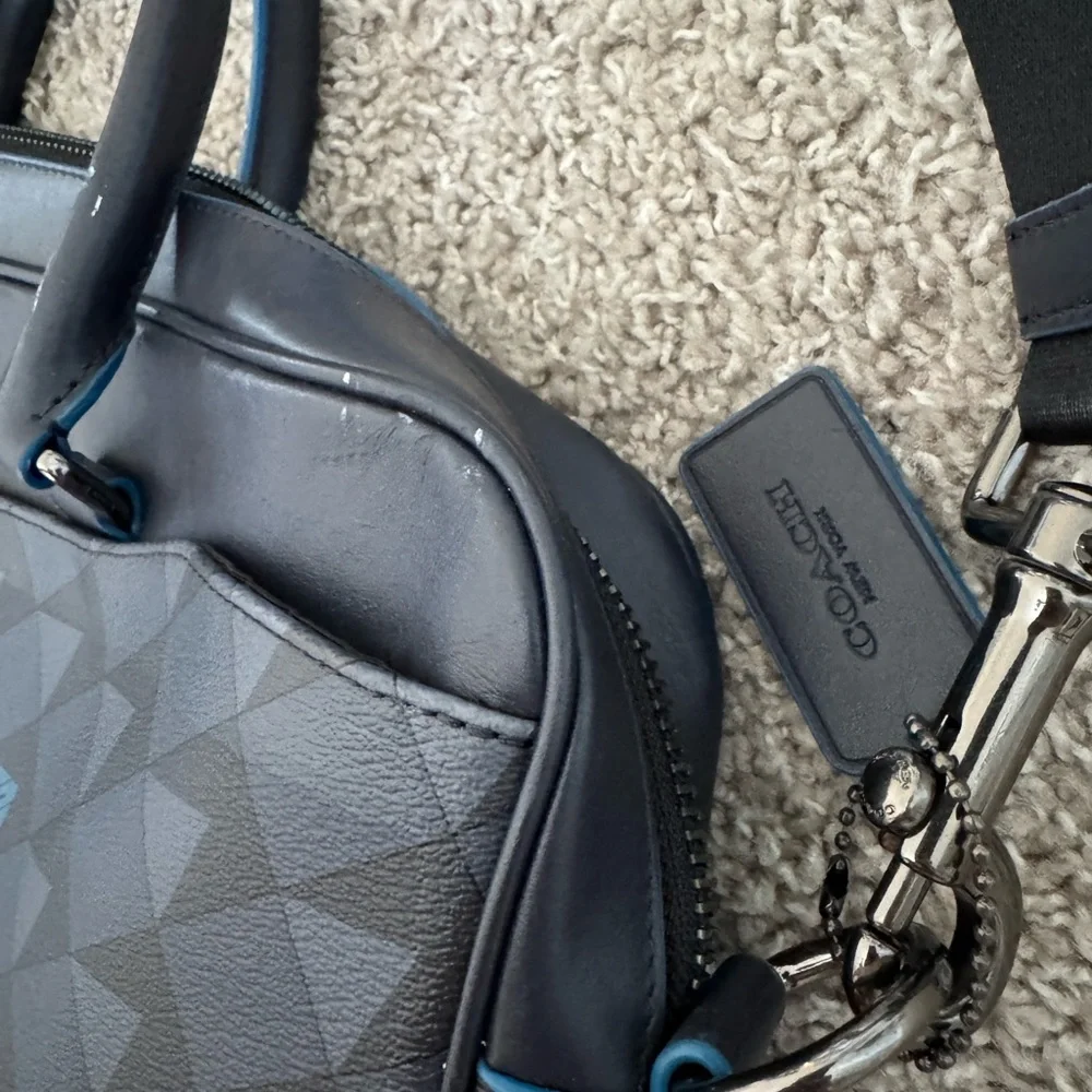 Coach Men's Black and Teal Triangle Briefcase